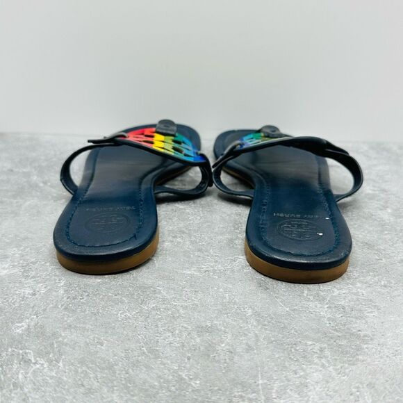 Tory Burch Miller Leather Thong Sandal Rainbow Navy US size 7 - Picture 6 of 11